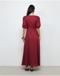 AERE - Portia Linen Puff Sleeve Midi Dress