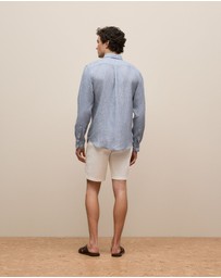 Trenery - Regular Fit Yarn Dyed Linen Grid Shirt in Navy