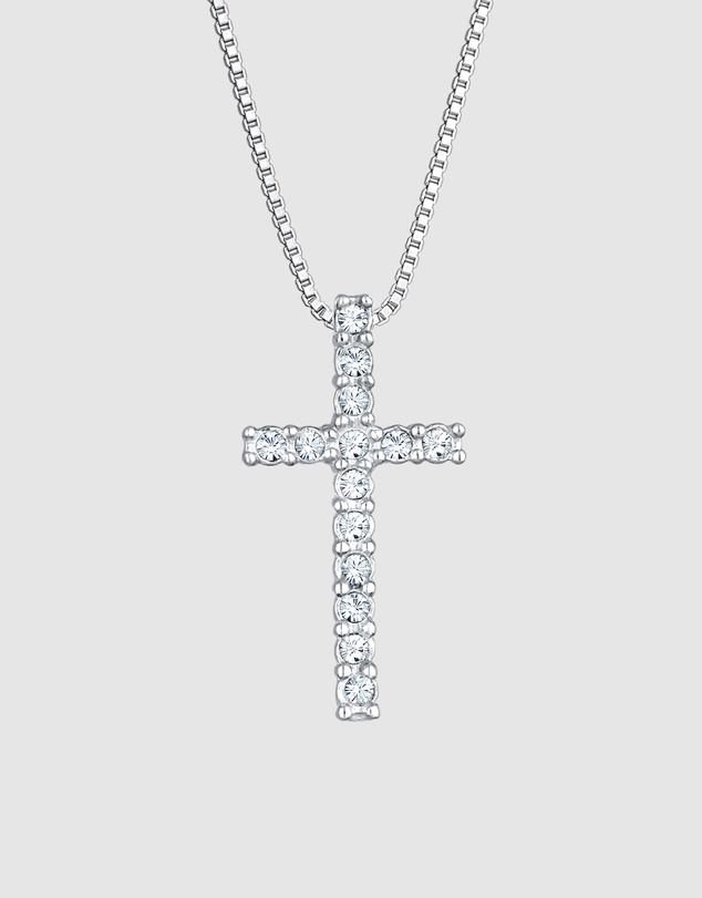 Kuzzoi - ICONIC EXCLUSIVE - Long Necklace with Crystal Cross Pendant in 925 Sterling Silver