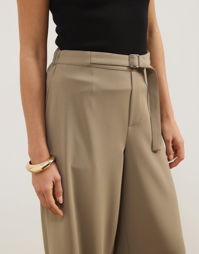 Atmos&Here - Nell Mid Rise Wide Leg Pants With Fabric Belt