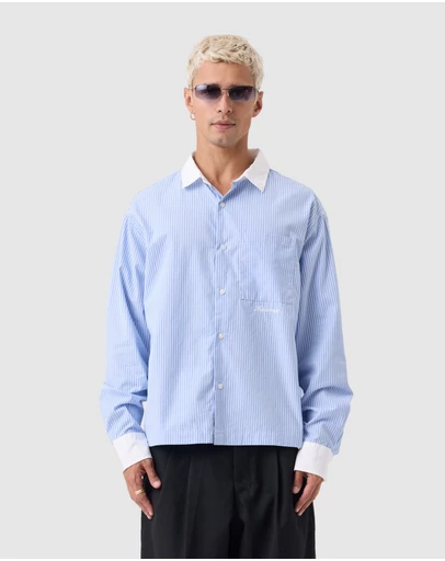 Zanerobe - Bankers Box Crop LS Shirt Blue Stripe