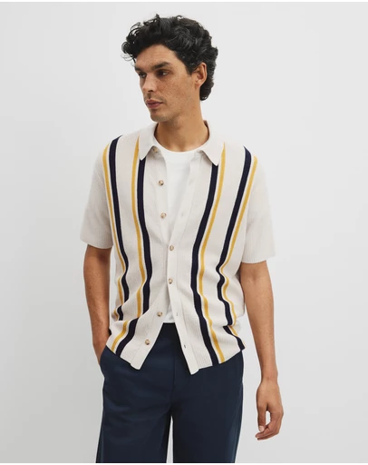 Country Road - Australian Good Earth Cotton Textured Stripe Knit Shirt