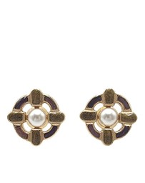 Pre-Loved by Azura Reborn - Pre-Loved Gold Plated Enamel Maltese Cross and Faux Pearl Push Back Earrings