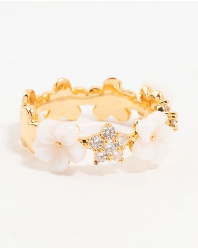 Lovisa - Gold Plated Alternating Flower Cubic Zirconia Band Ring