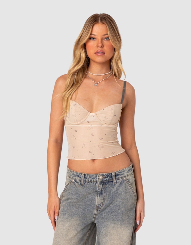 EDIKTED - Nicola Sheer Mesh Printed Bra Top