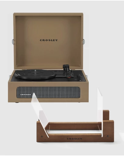 Crosley - Crosley Voyager Bluetooth Portable Turntable + Bundled Crosley Record Storage Display Stand - Tan