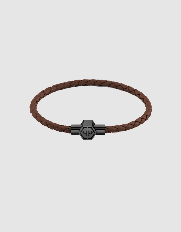 Philipp Plein - Plein Tag Silver-Tone  Brown Leather Bracelet
