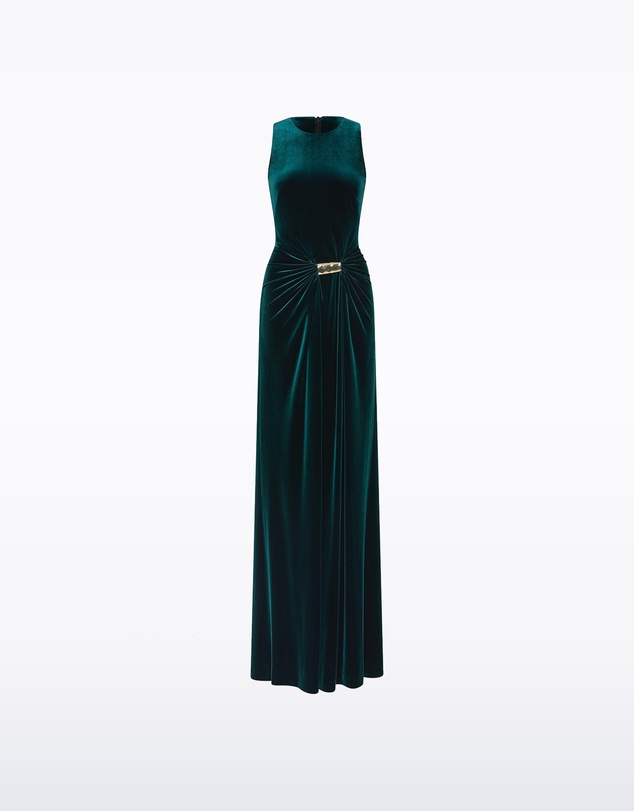 Carla Zampatti - Hunter Green Velvet Gold Detail Maxi Dress