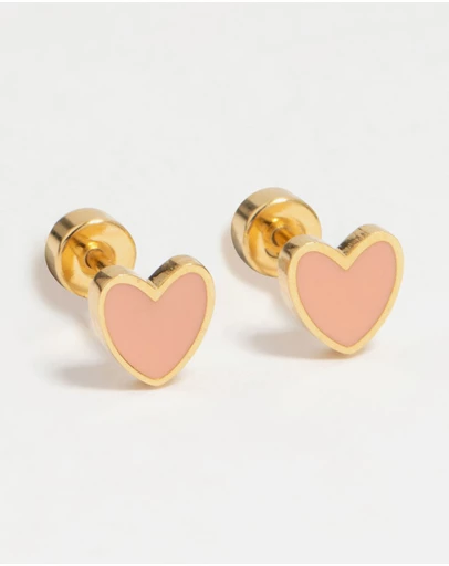 Lovisa - Kids Gold Plated Surgical Steel Heart Flat Back Earrings