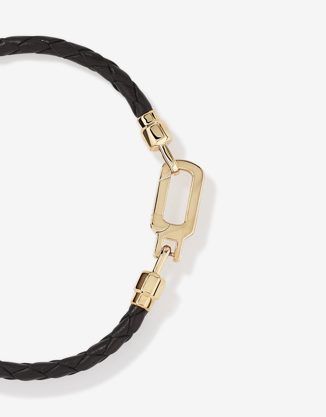 Michael Hill - Men's Black Leather Braided Bracelet with 10kt Yellow Gold