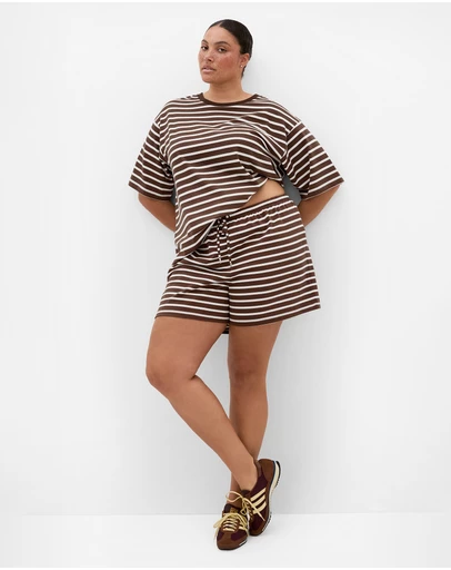 City Chic - Plus size Claire Stripe Oversized Tee - chocolate