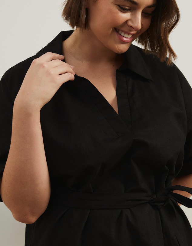 Atmos&Here Curvy - Britt Linen Blend Belted Mini Dress