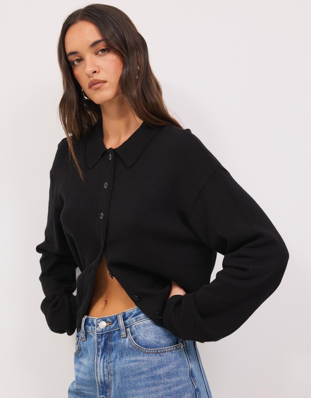 Calli - Melton Buttondown Knit Cardigan