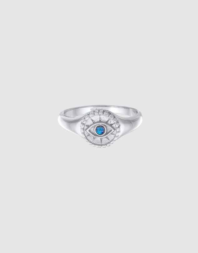Elli Jewelry - Blue Opal Evil Eye Signet Ring in 925 Silver