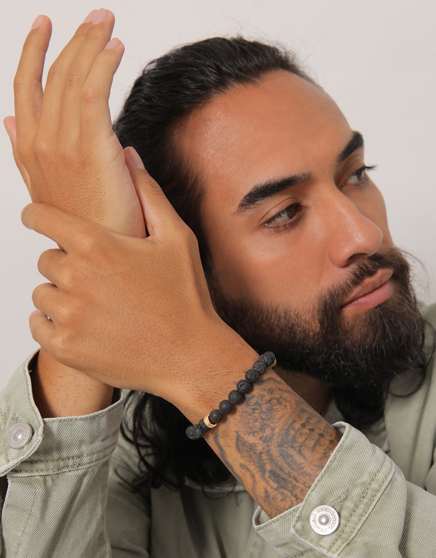 Kuzzoi - ICONIC EXCLUSIVE - Lava Stone Bracelet with Gold-Plated Silver Elements