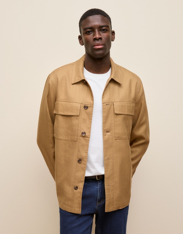 Trenery - Linen Cotton Herringbone Chore Jacket in Rich Tan