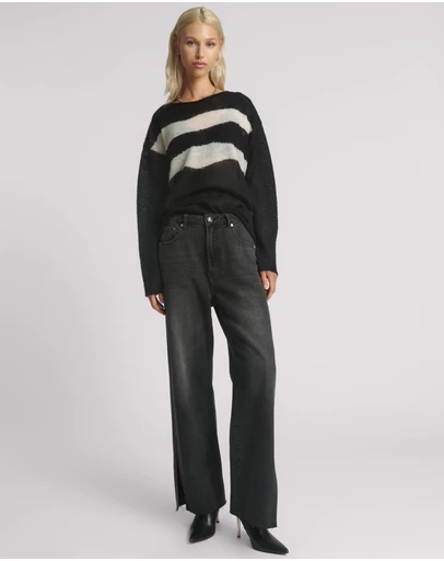 ONE TEASPOON - Billie Low Slung Straight Leg Mid Waist Denim Jeans - Faded Black