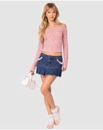 EDIKTED - Carolina Off Shoulder Sheer Lace Top