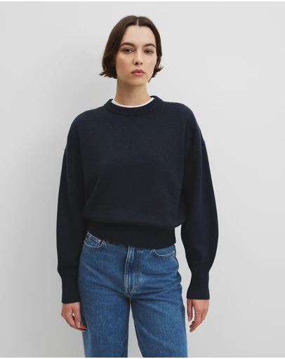 Country Road - Organically Grown Cotton Blend Crop Crew Neck Knit