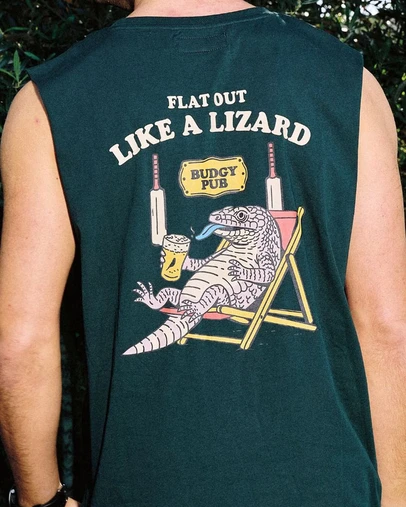 Budgy Smuggler - Green Singlet with Lounging Like A Lizard