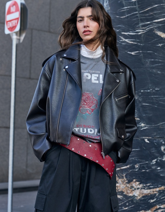 ENA PELLY - Faux Leather Biker Jacket