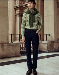 Trenery - Regular Fit Supima Cotton Tonal Check Shirt in True Olive