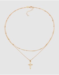 Elli Jewelry - Necklace Choker Cross Pendant Layer in 925 Sterling Silver Gold Plated