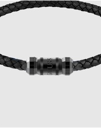 GUESS - Black IP Exagon Leather Bracelet