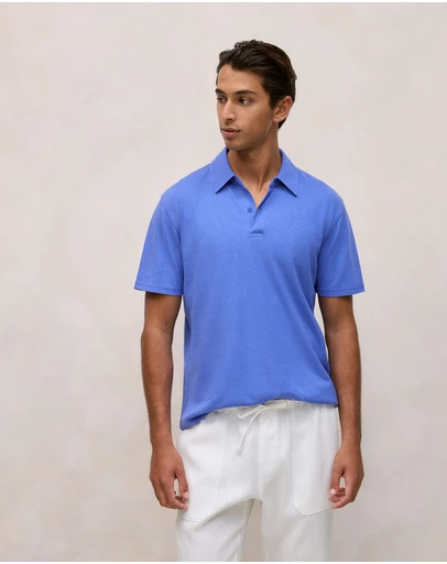 Trenery - Linen Cotton Jersey Polo in Vivid Blue