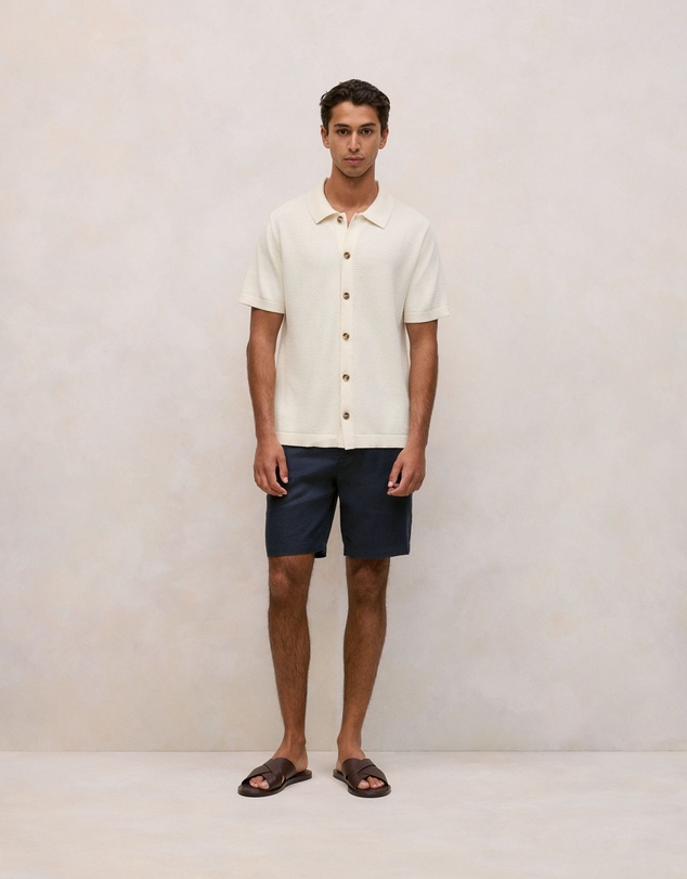 Trenery - Cotton Basketweave Knit Shirt in Parchment