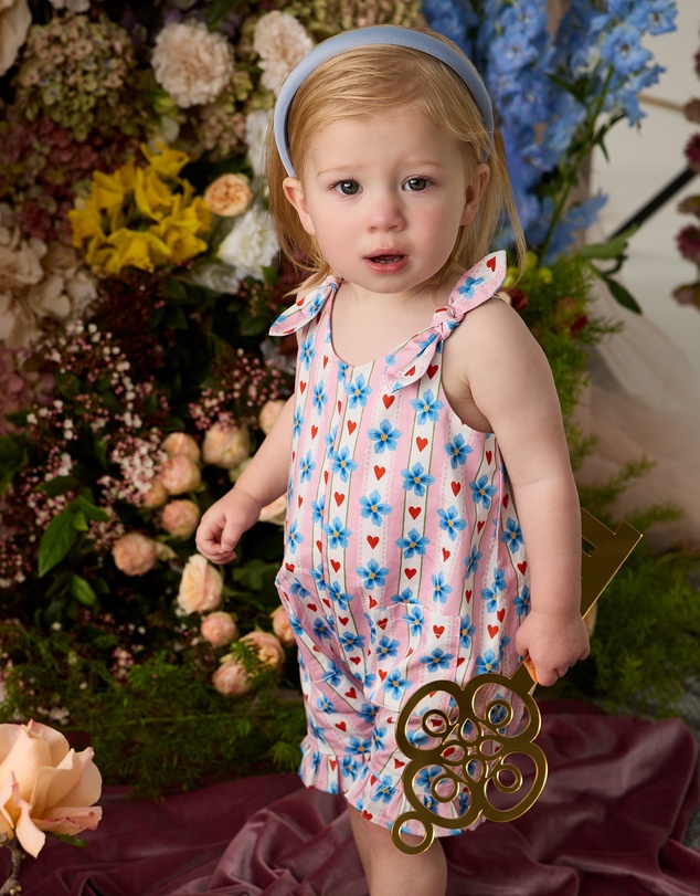 Fleur Harris - 'Heirloom Treasures' Heart Tie Romper in Heart Stripe
