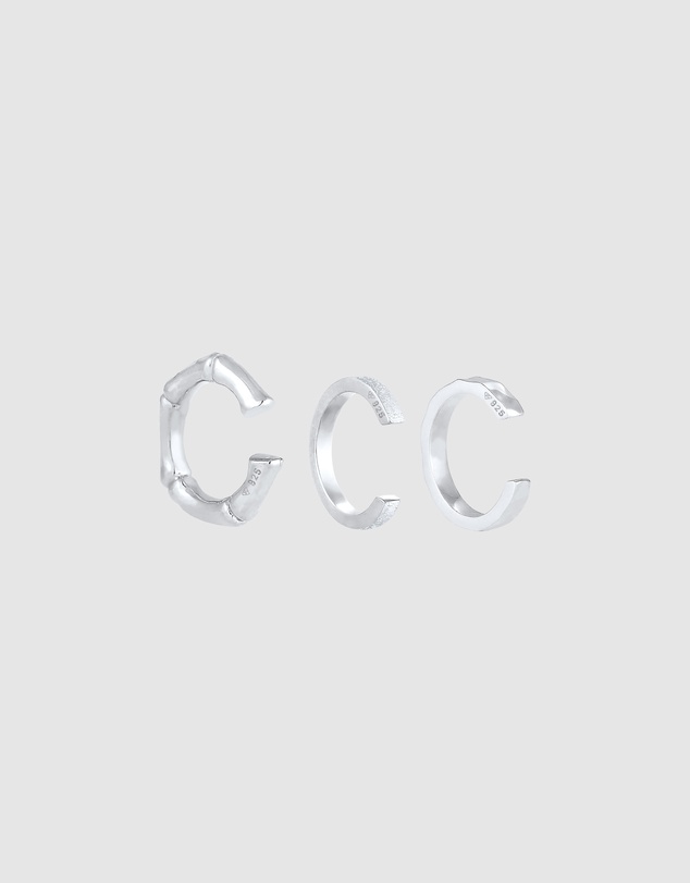Kuzzoi - ICONIC EXCLUSIVE - Earrings Men's Earcuff 3-Piece Set Geo Organic in 925 Sterling Silver