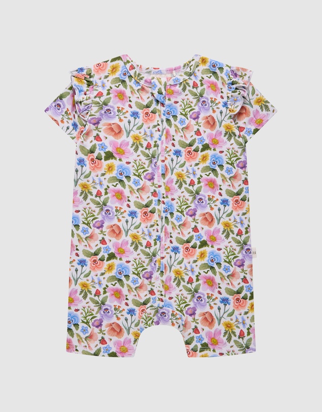 Fleur Harris - 'Heirloom Treasures' Precious Shorty Frill Coverall in Snow Floral