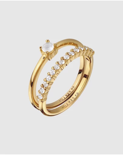 Elli Jewelry - Ring Set Moonstone Celestial 925 Sterling Silver Vermeil