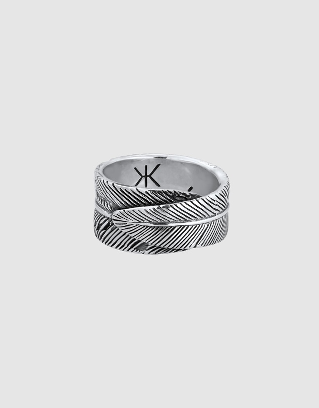Kuzzoi - ICONIC EXCLUSIVE - Feather Band Ring in Oxidised 925 Sterling Silver