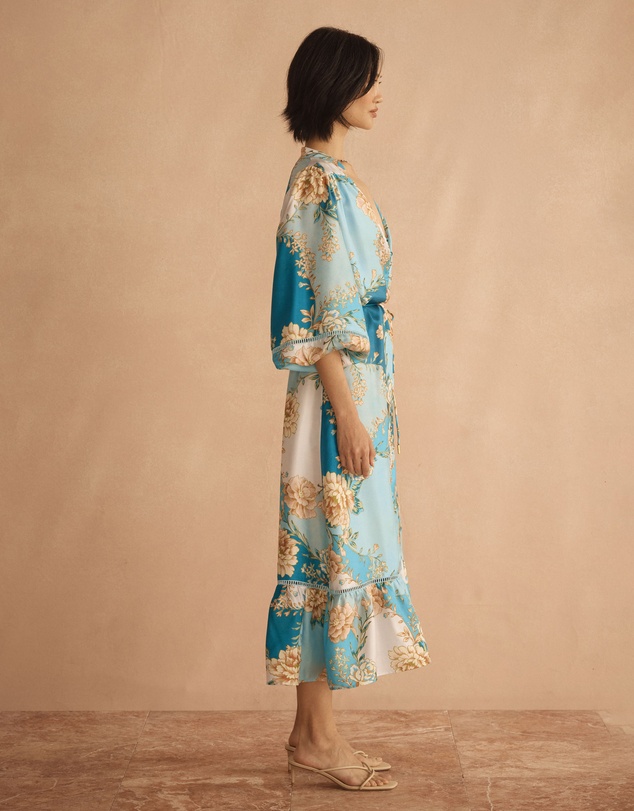 AUR OCEA - Silk Blousson Frill Midi Dress