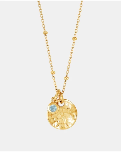 Dower & Hall - Women's Hammered Disc & Aquamarine Array Necklace in Gold Vermeil