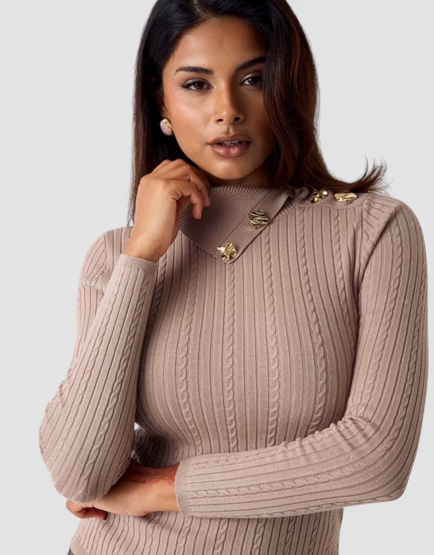 GUESS - Eco Priscilla T-Neck Cable Rib Sweater