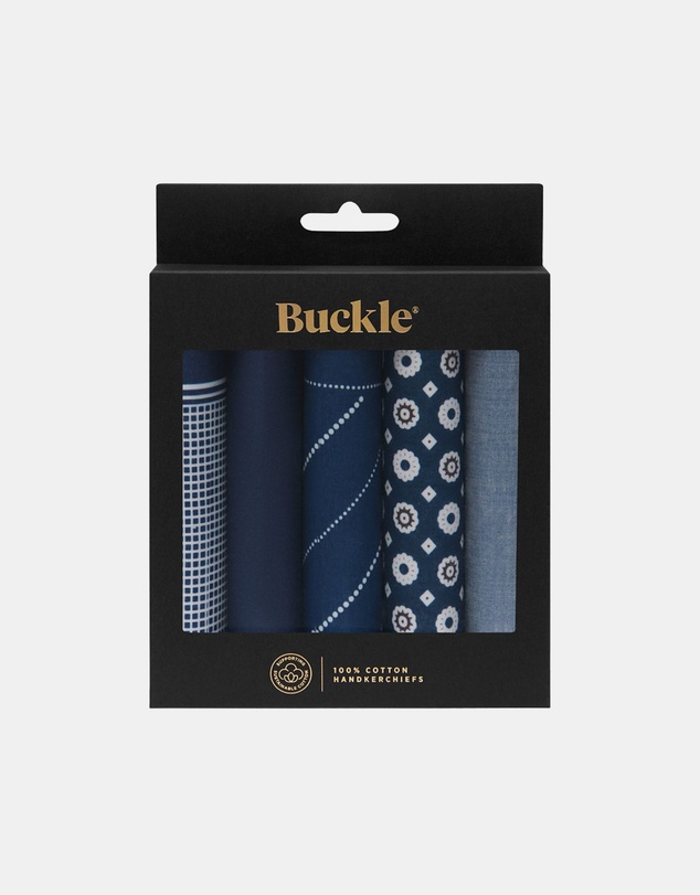Buckle - Navy 5-Pack 100% Sustainable Cotton Handkerchief Set