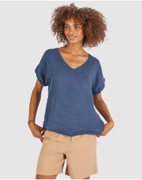 CAMIXA - Martina Linen V-Neck T-shirt