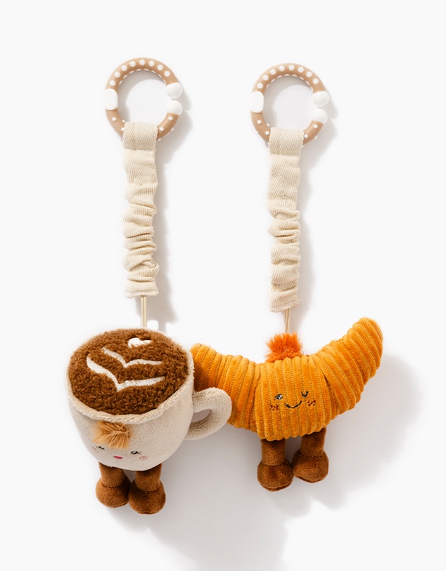 Living Textiles - 2 Pack Mini Market Brunch Stroller Toys - Coffee & Croissant