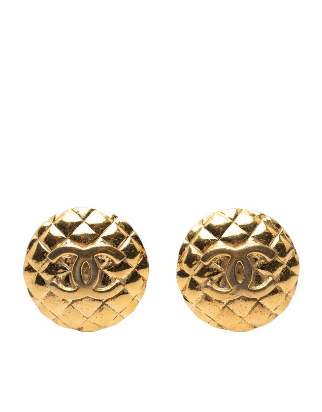 Pre-Loved by Azura Reborn - Pre-Loved CC Quilted Gold Plated Round Clip on Earrings