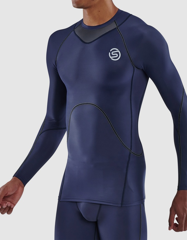 SKINS - SKINS Compression Men's Series-3 Running/Gym Long Sleeve Top Navy Blue