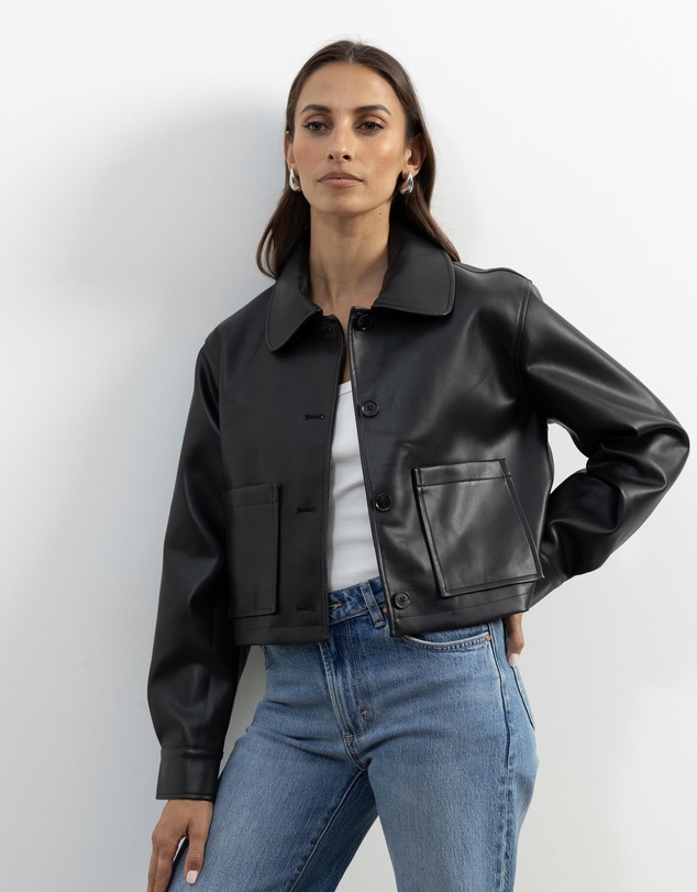 Atmos&Here - Annalise Leather Look Cropped Shacket