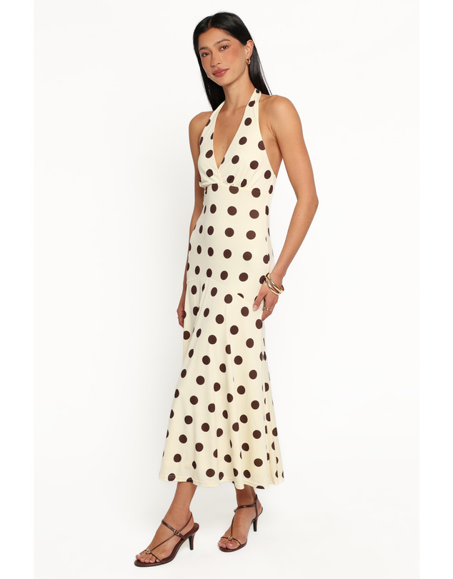 Petal & Pup - Lyndell Halterneck Maxi Dress - Butter Yellow Dot