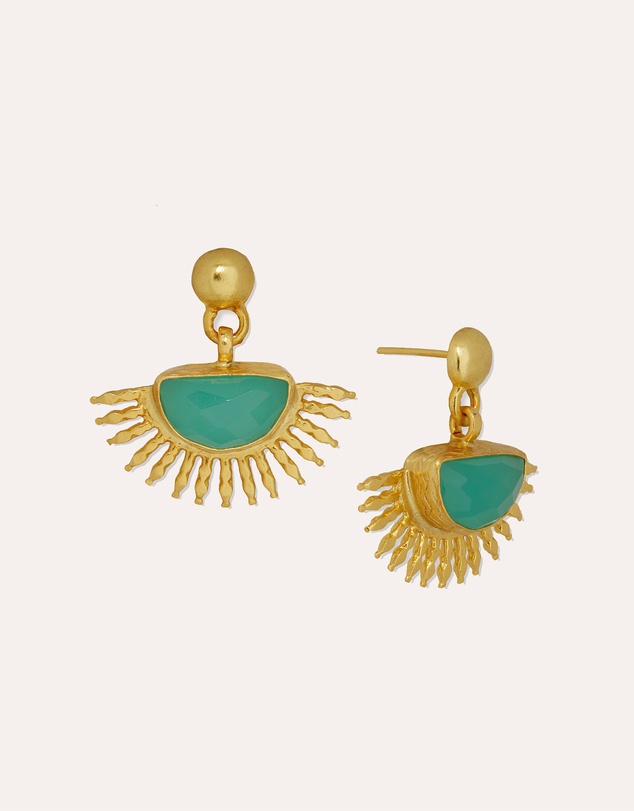 Ottoman Hands - Sunrise Aqua Chalcedony Drop Stud Earrings