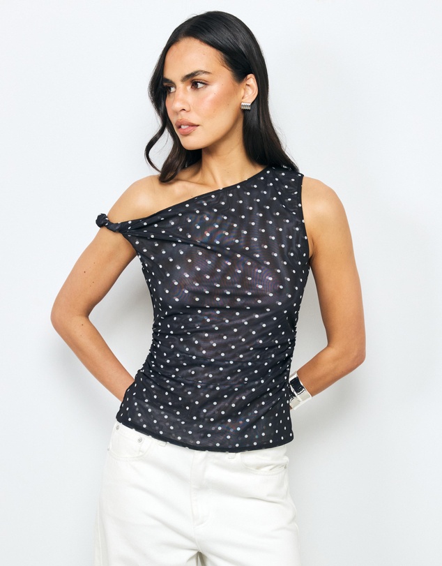 AERE - Chloe Mesh SS Off Shoulder Top