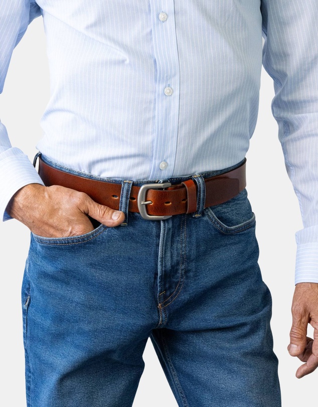 Buckle - Jumbuck. Australian Made Full Grain Natural Leather Belt. 38mm width.