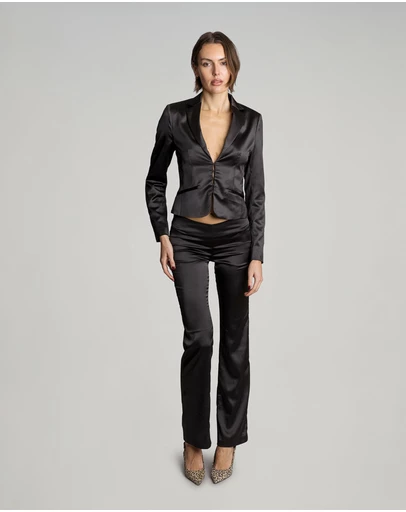 Love and Nostalgia - Motor Running Stretch Satin Pant - Black