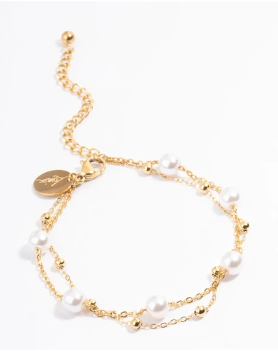 Lovisa - Waterproof Gold Plated Stainless Steel Double Layer Pearl Ball Bracelet